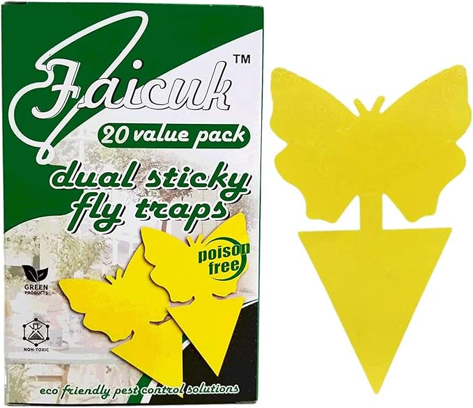 Faicuk Dual-Sided Yellow Sticky Fly Traps for Plant (20 Pack Butterfly)