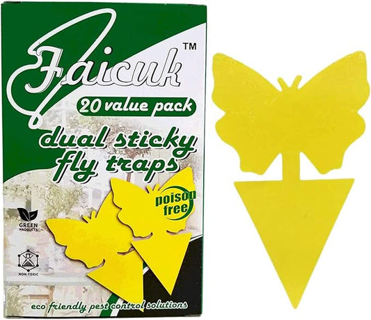 Faicuk Dual-Sided Yellow Sticky Fly Traps for Plant (20 Pack Butterfly)
