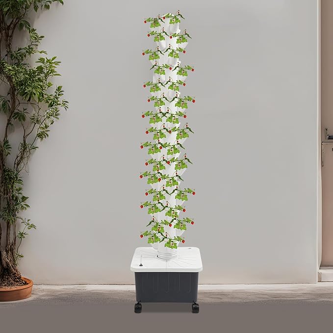 Hydroponics Tower | 15 Layer 45 Plants Indoor Vertical Tower System Kit | Vertical Hydroponic Grow Tower Aeroponic Tower for Herbs | with Pump and 7.93 GAL Water Tank | 4 Wheels | White