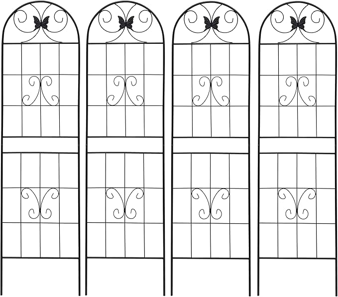 4 Pack Garden Trellises with Black Metal Coating, Trellis for Climbing Plants Outdoor, Roses, Vegetables, Vines, Cucumbers-19.7×71 inches.