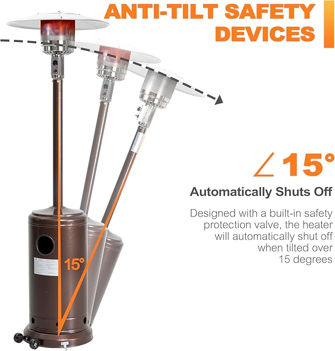 Nuu Garden Outdoor Propane Patio Heater, 46,000 BTU Gas Outdoor Heater with Detachable Wheels, Portable Heater with Waterproof Cover for Garden, Terrace, Backyard, Porch, Bronze