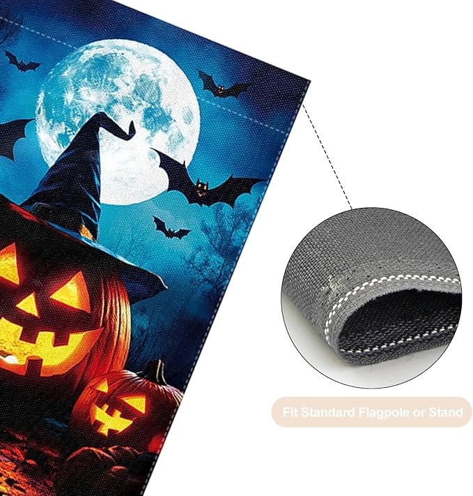 Halloween Garden Flag 12 x 18 Inch Double Sided Pumpkin Bat Moon Designs Welcome Fall Autumn Burlap Yard Flag for Outside Rustic Yard Outdoor Holiday Home Decoration