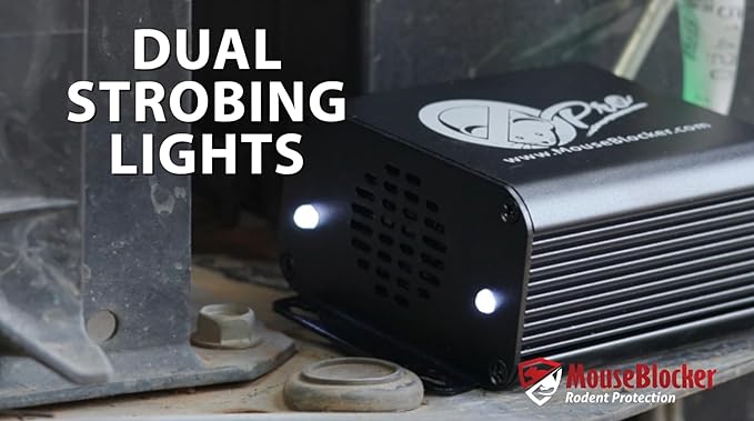Mouse Blocker Prox 12Volt High Powered Ultrasonic Mouse and Rodent Deterrent with with an Eviction Mode and Dual Strobing LEDs for Your Vehicle