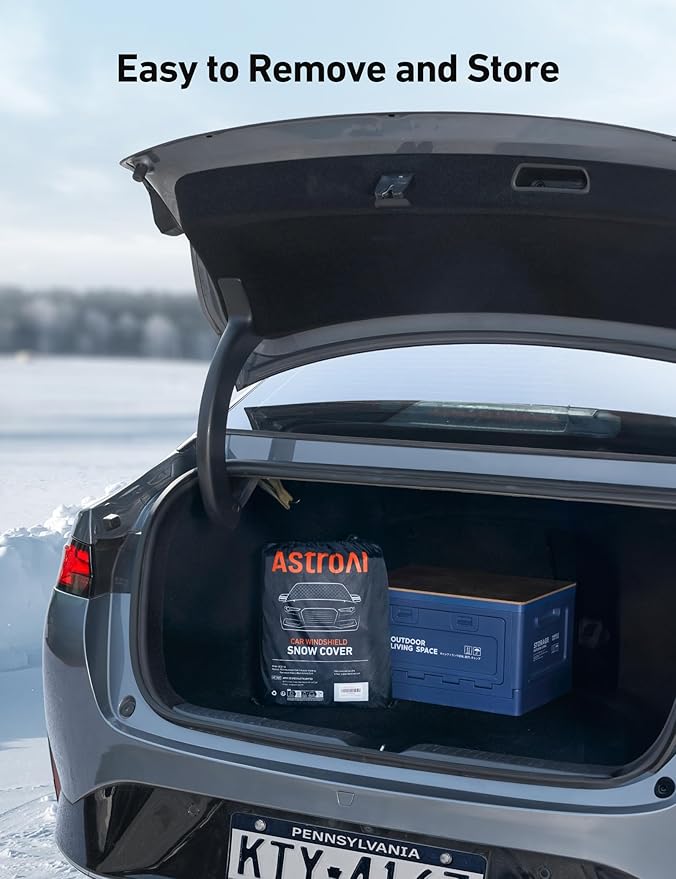 AstroAI 4-Layer Windshield Snow Cover for Ice, UV, Frost - Wiper & Mirror Protector, Windproof Sunshade for Cars, Compact SUVs