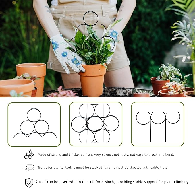 4 Pack Plant Trellis Indoor 15.7 Inch for climbing plants indoor Small Garden Trellis for Potted Plant Support Metal Wire Stackable Trellis Houseplant for Monstera Vines Lvy Pothos Accessorie(4 black)