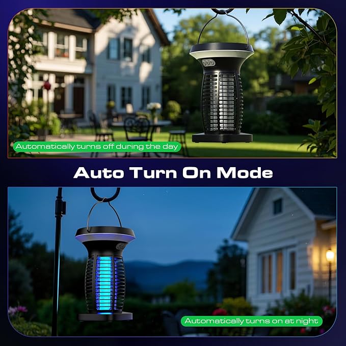 Solar Bug Zapper Outdoor, Mosquito Zapper Outdoor Waterproof Electric Fly Zapper Rechargeable Mosquito Killer with Solar Panel, 4200V Fly Trap Indoor for Home Backyard, Patio, Garden, Camping
