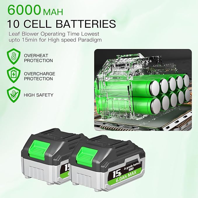 Leaf Blower Cordless, 2x21V 6.0 Ah Battery and Charger, 680CFM 190MPH Electric Blower, 3-Variable Speed & Turbo Mode, Handheld Leaf Blower Battery Powered for Blowing Leaves, Dust, Snow