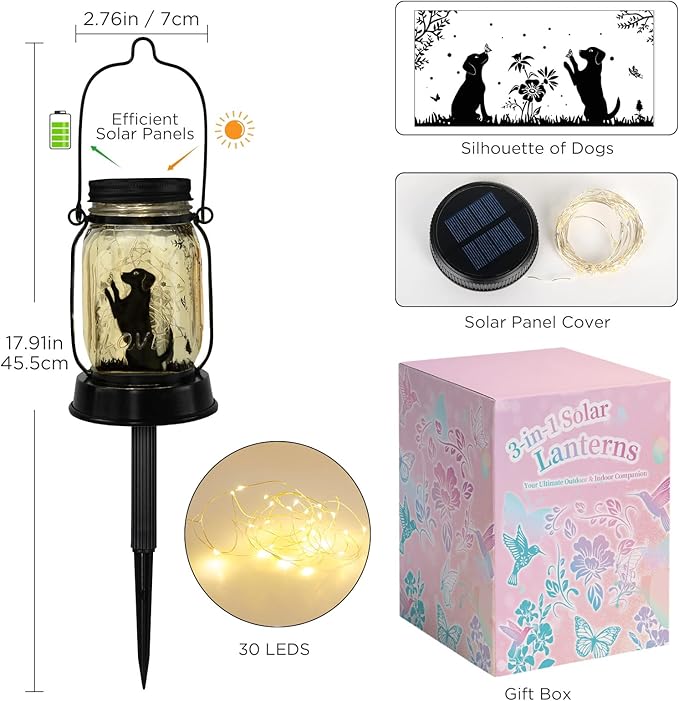 Dog Solar Lanterns Dog Lover Gifts for Women Men Dog Lovers Gifts Hanging Dog Lanterns with Stake for Yard Lawn Garden Decor Waterproof Dog Lights Torches
