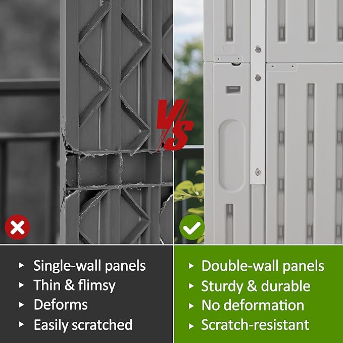 Macrout 25 Cu.Ft Small Plastic Outdoor Storage Cabinet with Shelves, 4.3 x 2.5 ft Waterproof Resin Outdoor Storage Shed with Floor, Lockable Horizontal Shed for Garden and Patio