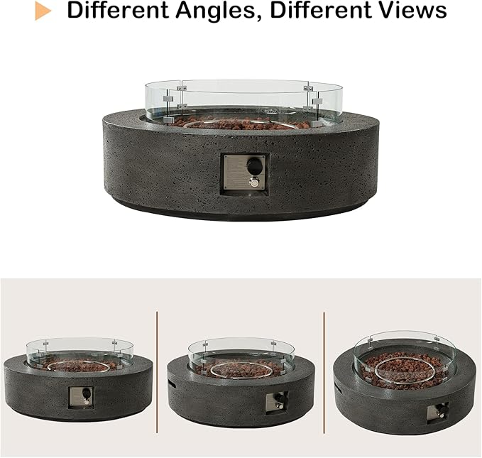 SUNBURY Outdoor Propane Gas Fire Pit Table, 42 Inch Round Outdoor Firepit Table, 50000 BTU Fire Table for Patio Set, Gray