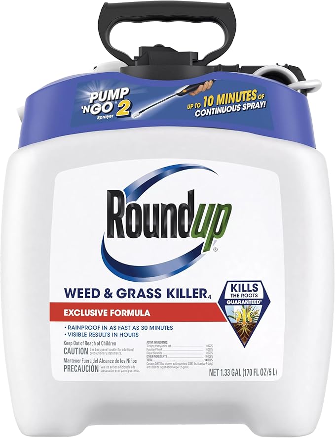 Roundup Weed and Grass Killer₄ with Pump 'N Go 2 Sprayer, Use in and Around Flower Beds, Trees & More, 1.33 gal.