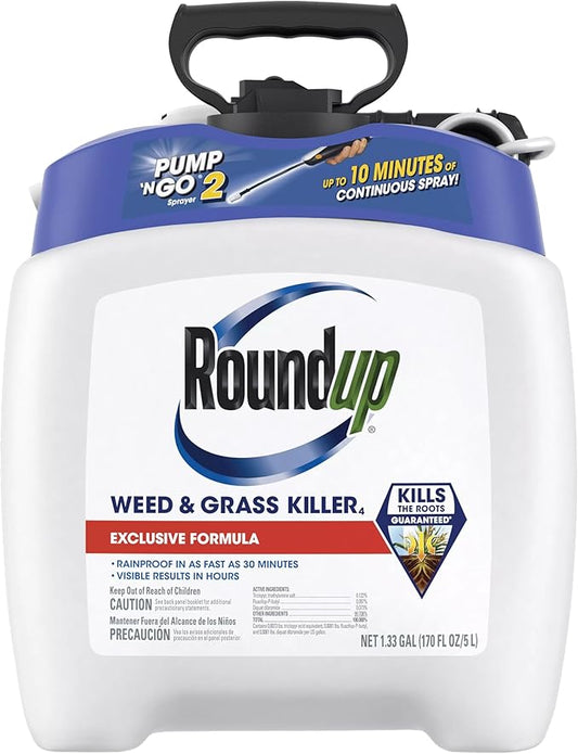 Roundup Weed and Grass Killer₄ with Pump 'N Go 2 Sprayer, Use in and Around Flower Beds, Trees & More, 1.33 gal.