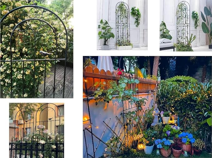 2 Pack 86.7" H x 19.7" W Metal Garden Trellis with Black Coating, Wire Lattice Grid Panel for Climbing Plants Outdoor Roses Vine Cucumbers Vegetables Flower Support