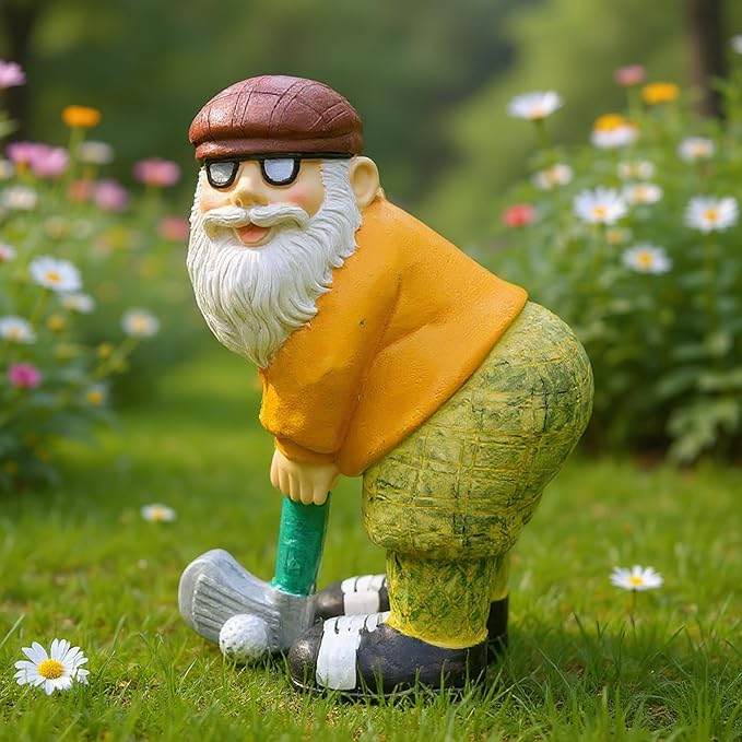 Elenon Golf Gnome Garden Statue Decorative, Adorable Flower Bed Decor Gnome Outdoor Decor, Funny Yard Patio Art Decor Dwarf Sculptures Table Ornament