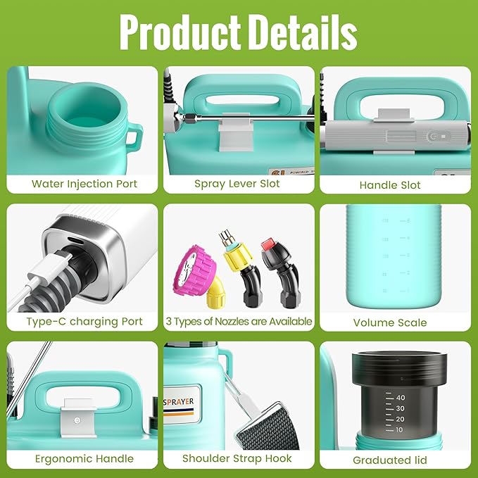 Sprayers in Lawn and Garden - 1.8 Gallon Battery Powered Sprayer with Pump, Telescopic Wand,Water Hose Nozzle - Portable Yard Sprayer for Weed Control, Fertilizing, Watering