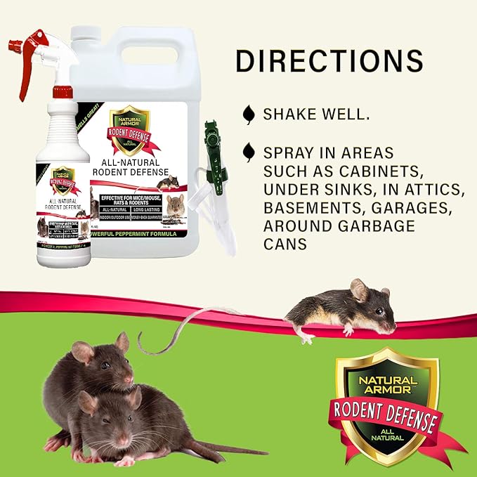 Peppermint Repellent for Mice/Mouse, Rats & Rodents. Natural Spray for Indoor & Outdoor Use. Natural Armor Rodent Shield. 128 OZ Gallon