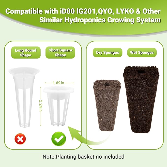 50 Pack Square Seed Starter Pods for Indoor Hydroponics Growing System, 50pcs Square Grow Sponges with 10 Square Pods Labels, Supplies Replacement Compatible with IDOO, QYO, LYKO