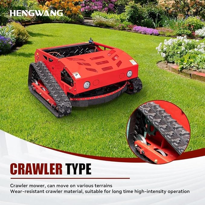 Lawn Mower, Remote Control Lawn, Small Crawler Oil-Electric Hybrid Four-Wheel Drive Lawn Mowing and Weed Whacker, All Terrain Grass Cutter Yard Mower, 50° Climbing (SKD-452-80L)