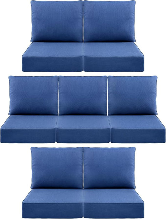 Luxury 6" Outdoor Cushions for Patio Furniture, 24x24x6 Thick Seat Cushion Set of 7, Fade Resistant Couch Chair Replacement Cushions High Density Deep Wicker Chair Cushion w/Removable Cover, Blue