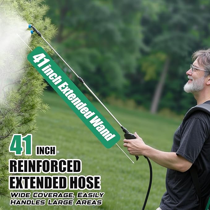 Battery Powered Backpack Sprayer 4 Gallon– No Leak ＆ Padded Straps Electric Weed Sprayers in Lawn and Garden, 100PSI Power Sprayer with 41'' Telescopic Wand and 5 Nozzles, Translucent White