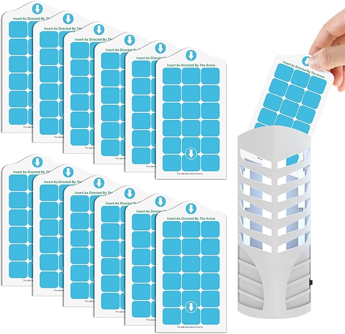 Qualirey 12 Pack Flying Insect Trap Refill Compatible with VEYOFLY Fly Trap LAMP Refill-VF02, Glue Board Bug Catcher, Replacement Sticky Glue Cards for Indoor Mosquito Gnat Fly & Other Bugs (Classic)