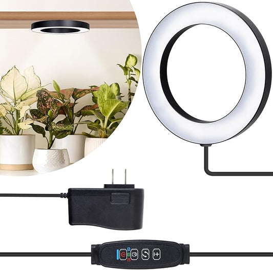 Full Spectrum Grow Light for Indoor Plants, 72 LEDs Halo Plant Light with Auto On/Off Timer (4/8/12H), 10-Level Brightness, 3 Lighting Modes, for Small Plants & Seedlings (Black, One Head)