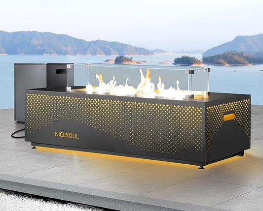 NICESOUL 42'' Propane/Natural Gas Fire Pit Table, Rectangle Firepits with Tank Table, 50000 BTU Modern Outdoor Fireplace with LED Lights for Outside Patio Backyard Deck Porch, CSA Certified, Dark Gray