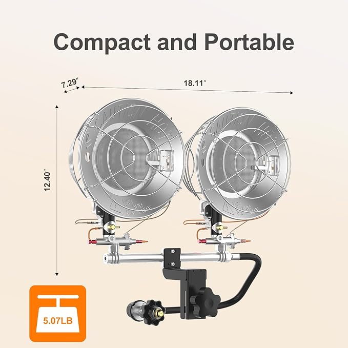 GASLAND PH02S 30,000 BTU Propane Tank Top Heater, Double Burner Tank Top Heate for Camping,LP Gas Heater for Garage, Porch, Outdoor Sports Event