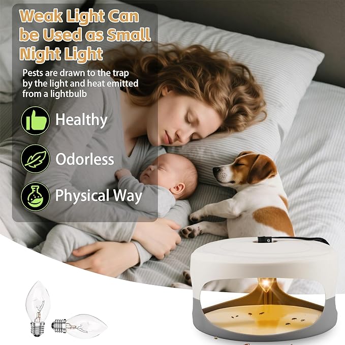 Flea Traps for Inside Your Home, 2 Packs Flea Trap for Home & Garage with 6 Sticky Disc 6 Bulbs 2 Electric Wires Bed Bug with Light for Indoor Safe to Pets