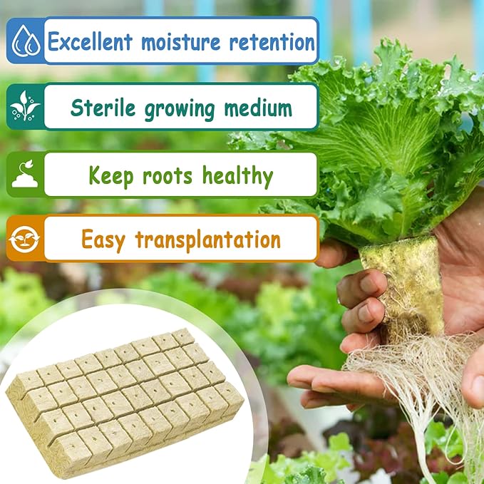 Legigo 1.2 Inch Rockwool Cubes Seed Starter Plugs for Hydroponics, RockWool Planting Grow Cubes for Hydroponic Tower Garden Soilless Cultivation Plants Germination Cutting Clone (2 Sheet, 72 Plugs)