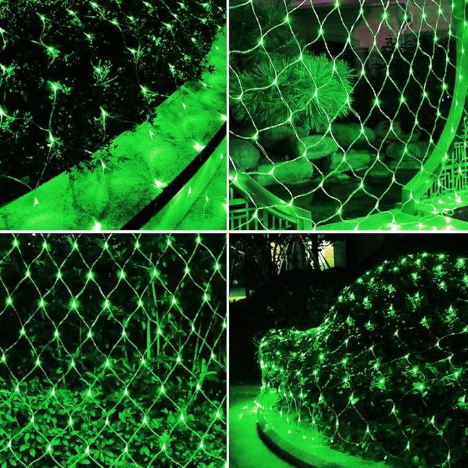 LED Net Lights Mesh Lights Green St. Patrick's Day Decor, 240LED Timer Tree Warp Fairy Lights Outdoor Hanging String Light for Christmas, Garden, Walkway, Bushes Decor-9.8ft x 6.6ft(Green)