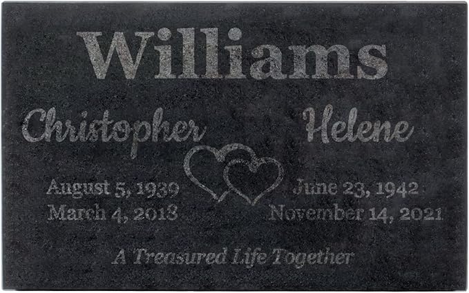 PlaqueMaker Black Granite Memorial Headstone for Two Lost Loved - Great for Your Garden, Tree Dedication, or in a Cemetery. Includes Your Text and Select Clipart (16 x 10 x 2)