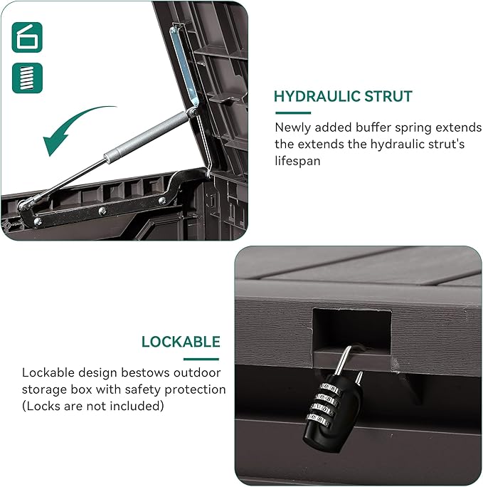 YITAHOME 80 Gallon Resin Deck Box, Weather Resistant Outdoor Storage Box, Lockable Indoor Outdoor Storage for Supplies and Essentials, Dark Brown