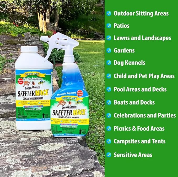 Nature’s MACE Outdoor Pest Repellent Spray – Kills & Repels Multiple Insect Types – Treats Lawns, Shrubs, and Patios – Safe for Family, Pets, and Plants – Essential Oil Formula with Fresh Scent – 40oz