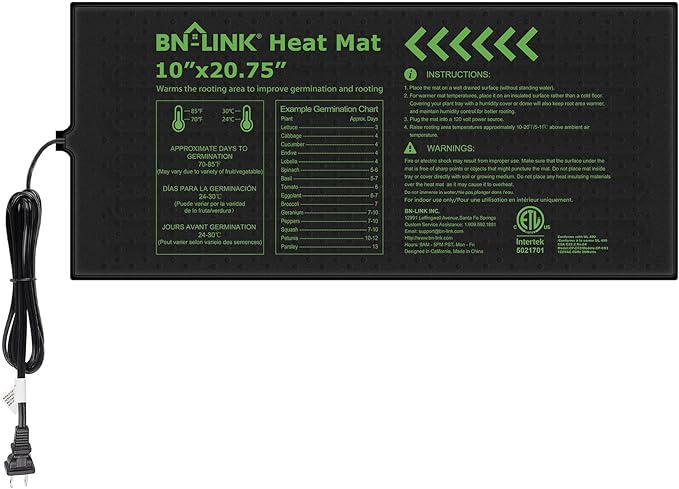 BN-LINK Seedling Heat Mat 10" x 20.75" Warm Hydroponic Heating Pad Waterproof for Seed Starting Greenhouse and Germination