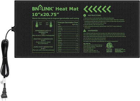 BN-LINK Seedling Heat Mat 10" x 20.75" Warm Hydroponic Heating Pad Waterproof for Seed Starting Greenhouse and Germination