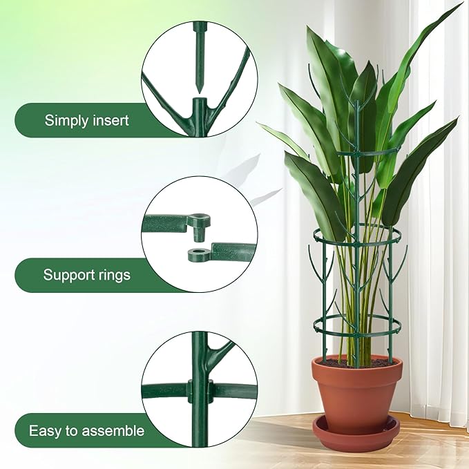9 Pcs Plant Support Stakes & Plant Cage Support Rings, Plant Supports for Indoor Plants, Stackable Plant Holder Stick, Small Plants Potted Plants Flower Other Climbing Plants (6.4 "Wide X 11" High)