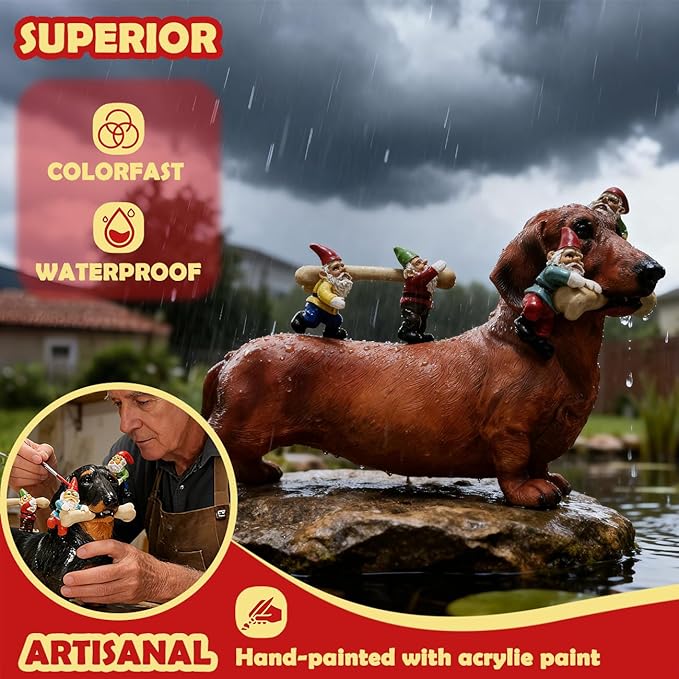 Sunthus Dachshund Garden Gnomes Statues Outdoor Funny Decorations Yard Weiner Decor