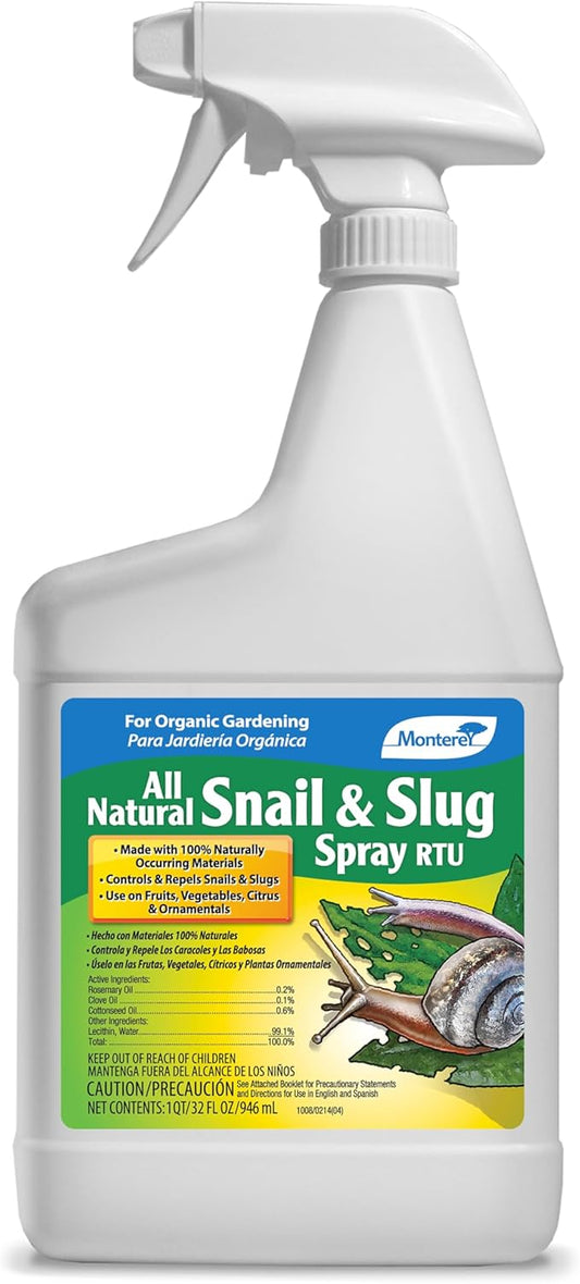 Monterey All Natural Snail & Slug Spray, for Organic Gardening, RTU 32 oz