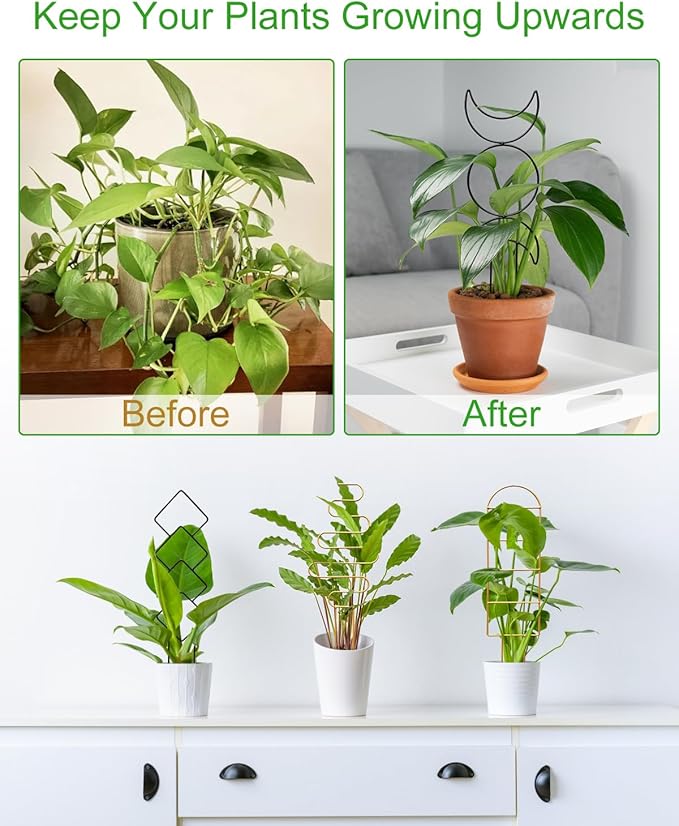 4 Pack Indoor Climbing Plant Trellis, Small Trellis for Potted Plants Outdoor, Metal Garden Trellis Plant Support Trellis with Different Patterns for Vine Ivy Flower (Golden)