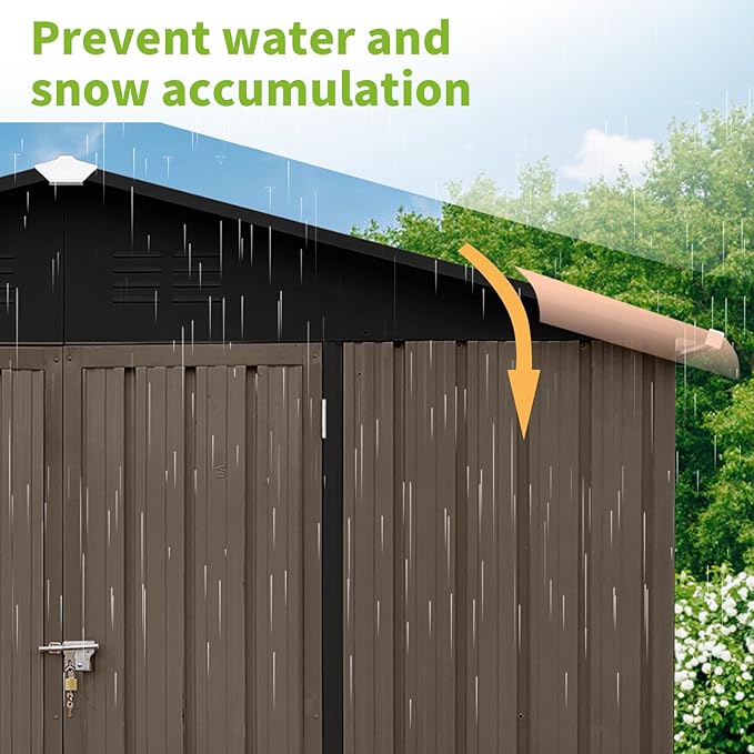 8FT x 6FT Outdoor Metal Storage Shed with Apex Roof - Heavy Duty Steel Garden Shed with Hinged Door & Built-in Vents, Includes Free Padlock for Secure Tool & Equipment Storage (Easy Assembly)