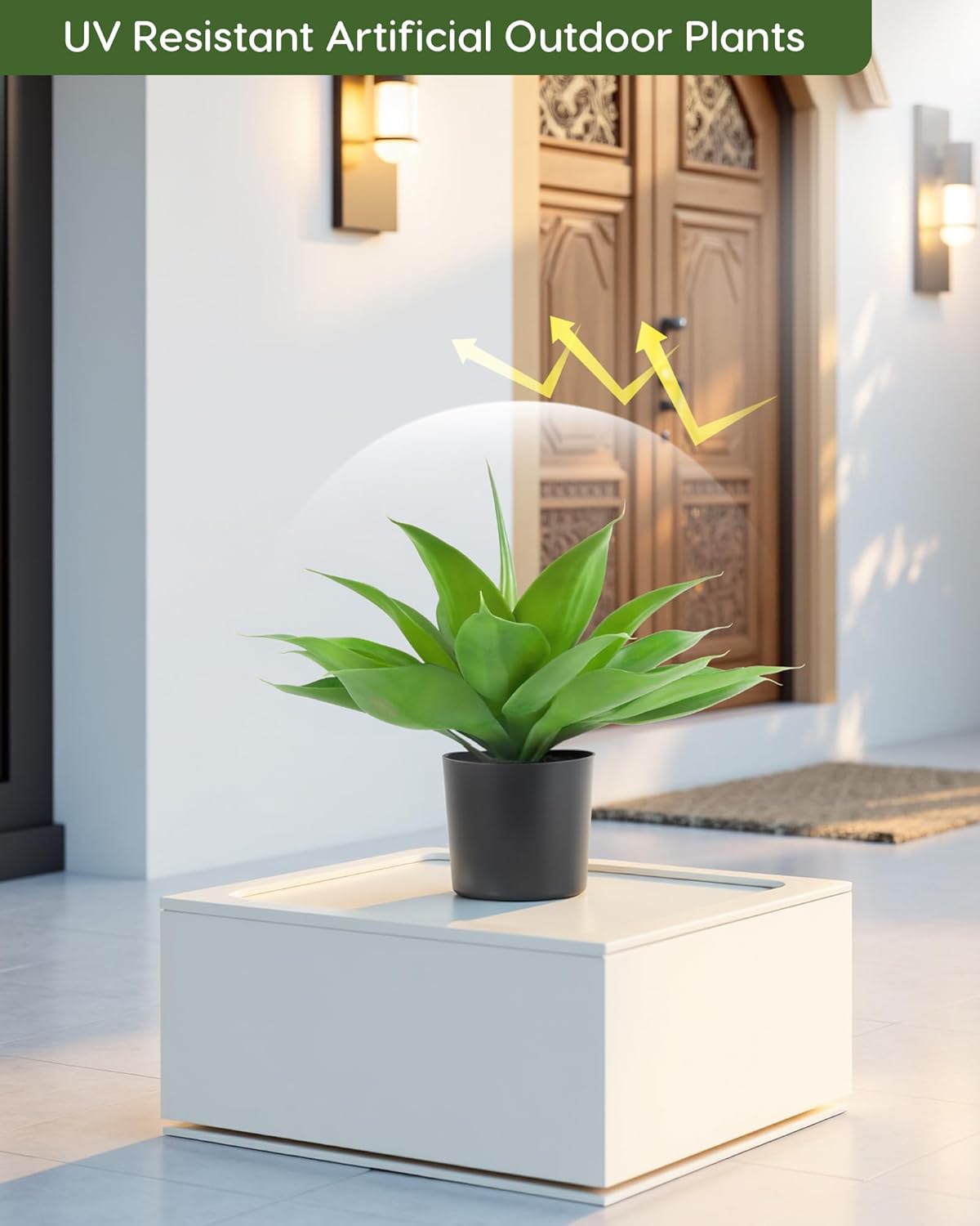 Velener Fake Agave with Black Pot, Artificial Plant Outdoor Agave - Fake Plants for Indoor and Outdoor Decor(15 Inch)