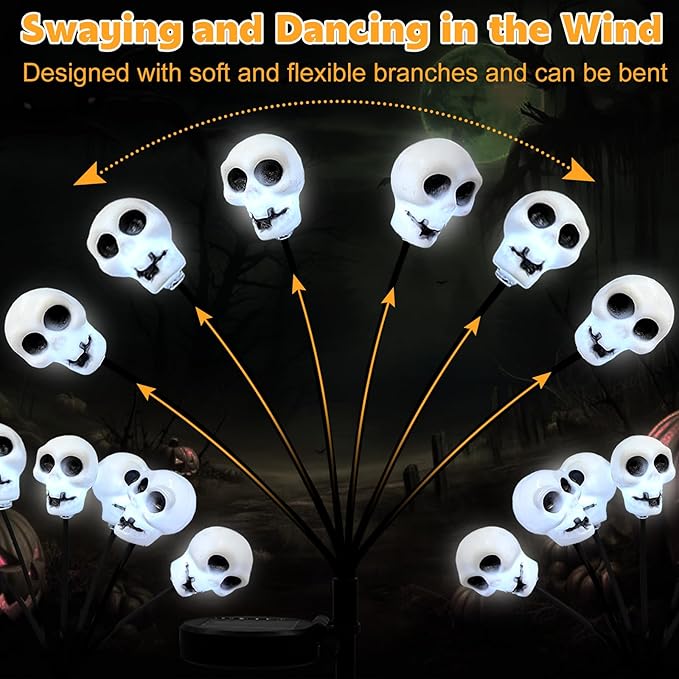 Set of 3 Halloween Skull Lights Outdoor Solar Pathway Lights with 18 Cool White LEDs for Garden Yard Lawn Patio Decorations