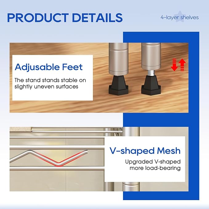 4-Tier Storage Shelves 35.4" L x 13.3" W x 53.7" H Metal Garage Shelves Standing Storage Shelf Adjustable Layer Racks with Steel Frame, Suitable for Kitchen, Garage or Commercial Use (Chrome)