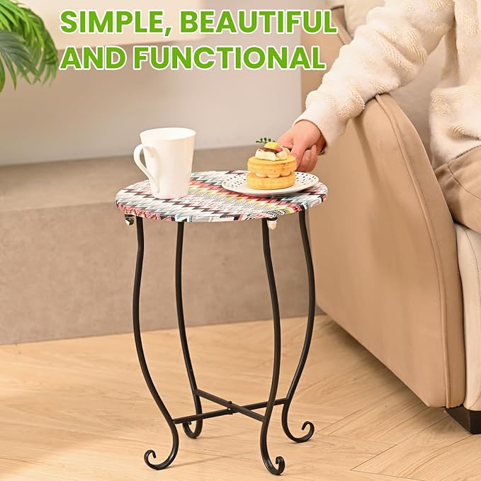 Patio Side Table, Versatile 14" Round Side Table Metal Stand for Balcony Yard Porch Bedside Rocking Chair and Pool Chair, Weather Resistant Accent Table for Indoor Outdoor Use, Easy Assembly