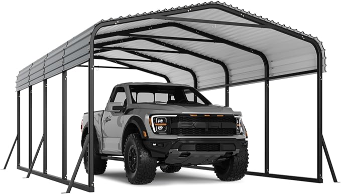 12' X 20' X 8.5' Heavy Duty Metal Carport with Galvanized Roof, Weatherproof Car Garage Shelter, All-Weather Permanent Cover for Cars/Trucks/Boats/Tractors