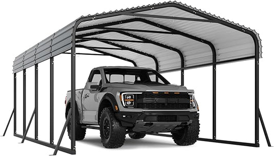 12' X 20' X 8.5' Heavy Duty Metal Carport with Galvanized Roof, Weatherproof Car Garage Shelter, All-Weather Permanent Cover for Cars/Trucks/Boats/Tractors