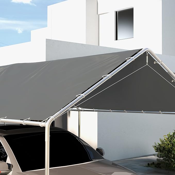 Outsunny 10' x 20' Carport Replacement Top Canopy Cover, UV Resistant and Water Resistant Car Port Portable Garage Tent Cover with Ball Bungee Cords, Dark Gray, Only Cover