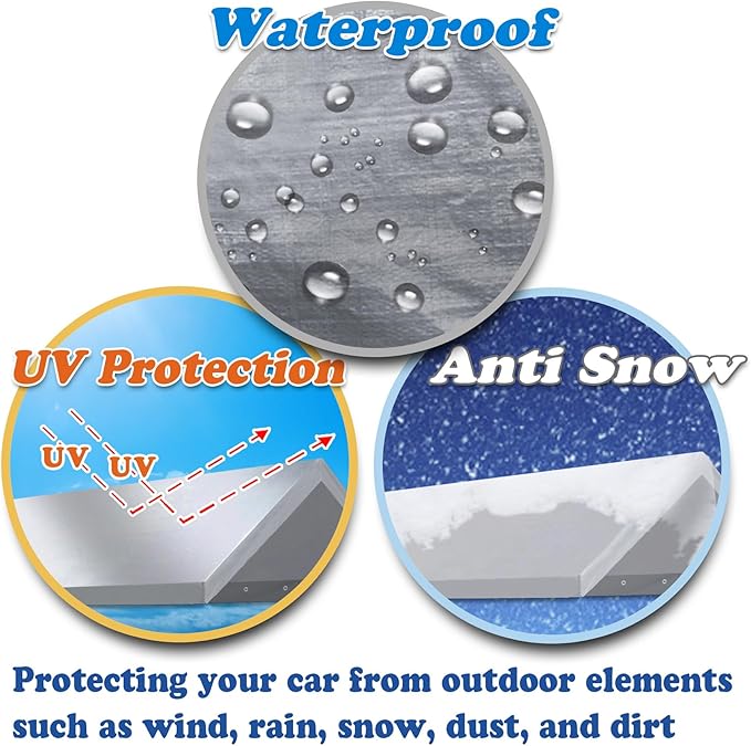 Strong Camel 10'x20' Carport Replacement Canopy for Tent Top Garage Shelter with Ball Bungees (Only Cover, Frame Not Included) (Silver, 10x20)