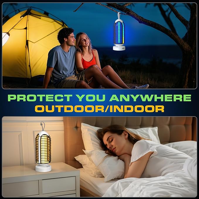 Bug Zapper Outdoor Indoor, Cordless Mosquito Zapper with LED Lights and Marquee Lights, Rechargeable Fly Zapper Outdoor Waterproof for Camping, Patio, Backyard, Garden, Home
